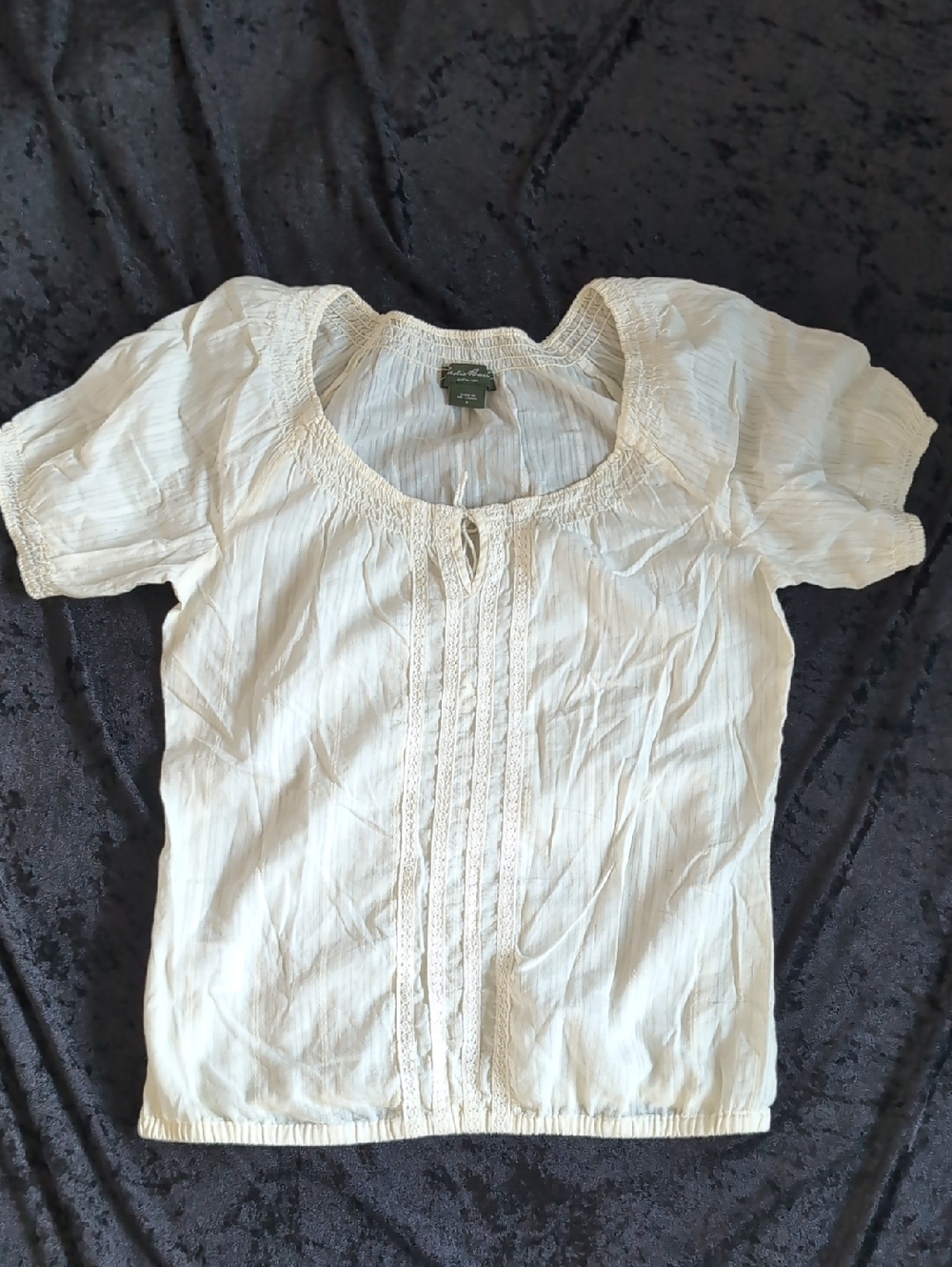 Eddie Bauer Women's Cream Smocked Peasant Top